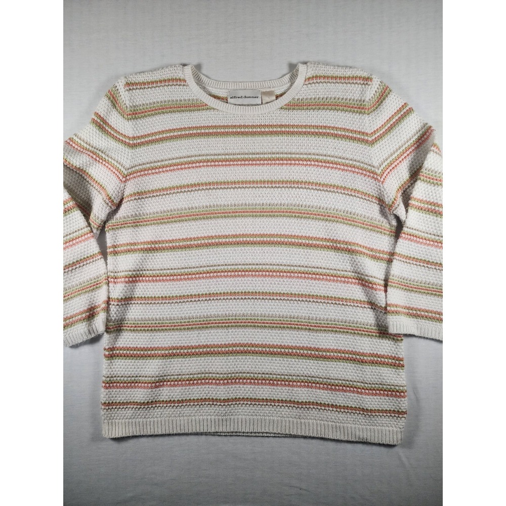 Alfred Dunner Sweater Womens L Multi Striped 3/4 Sleeve Grandma Core Knit Casual